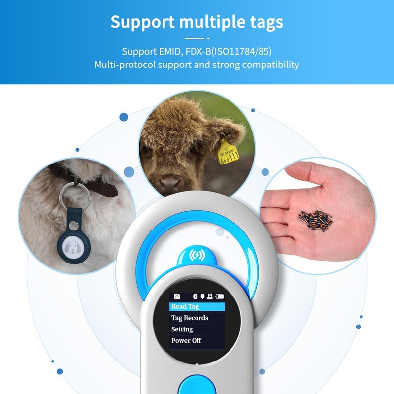 NetumScan Bluetooth Pet Microchip Scanner Reader RFID EMID, 3-in-1 Portable Pet Chip Scanner 2048 Tag Data Storage Animal Tag Scanner with TFT Screen, 1200mAh for ISO 11784/11785,FDX-B and ID64 RFID - Image 1